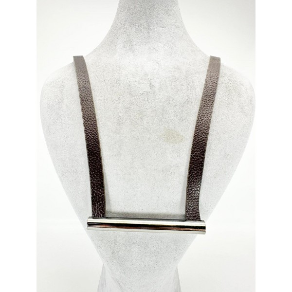 Kahverengi Derili Antrasit Taşlı Kolye Kahverengi Derili Antrasit Taşlı Kolye